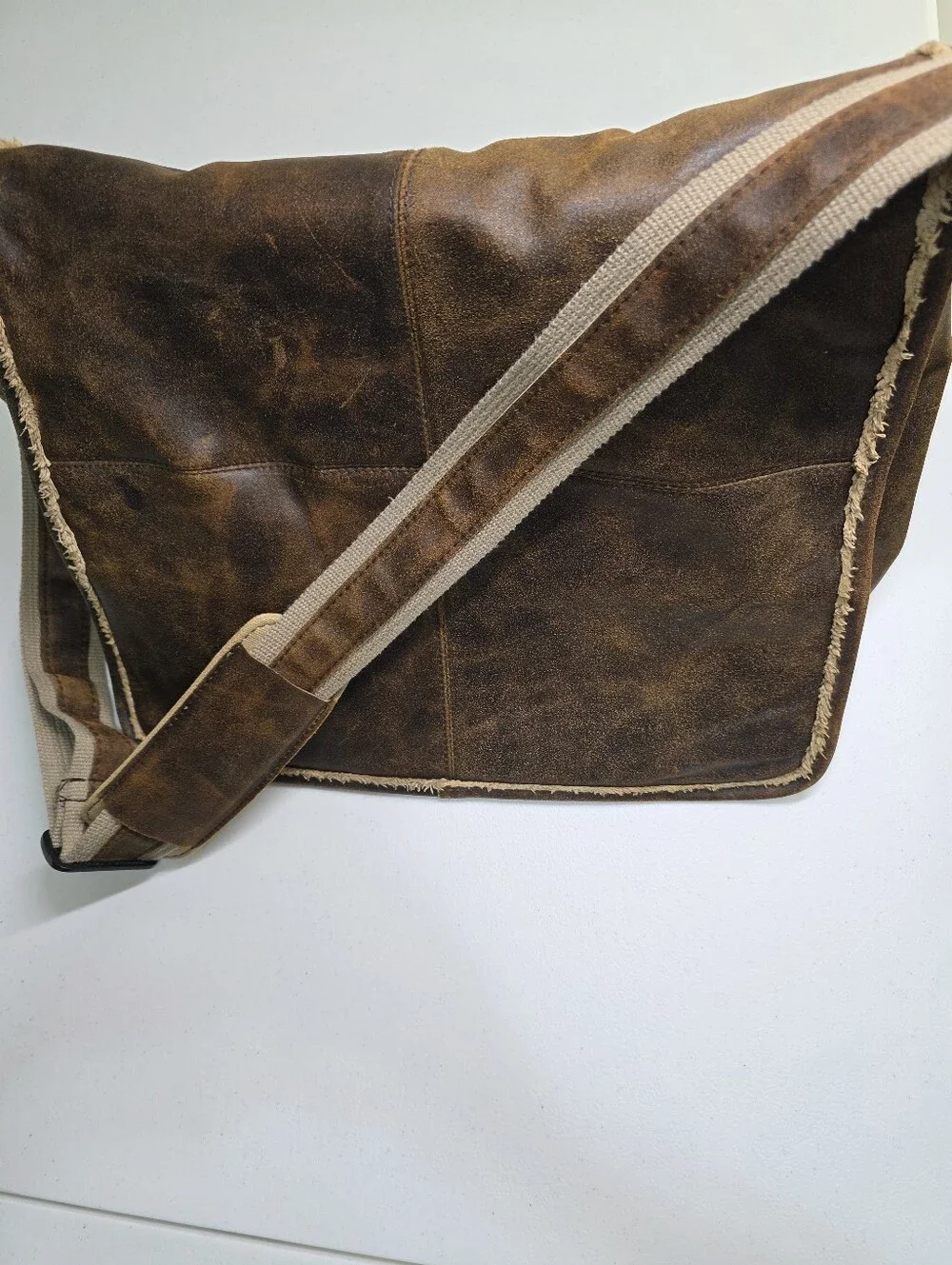 M Julian‎ Distressed Leather Messenger Bag Brown Rustic Laptop Satchel